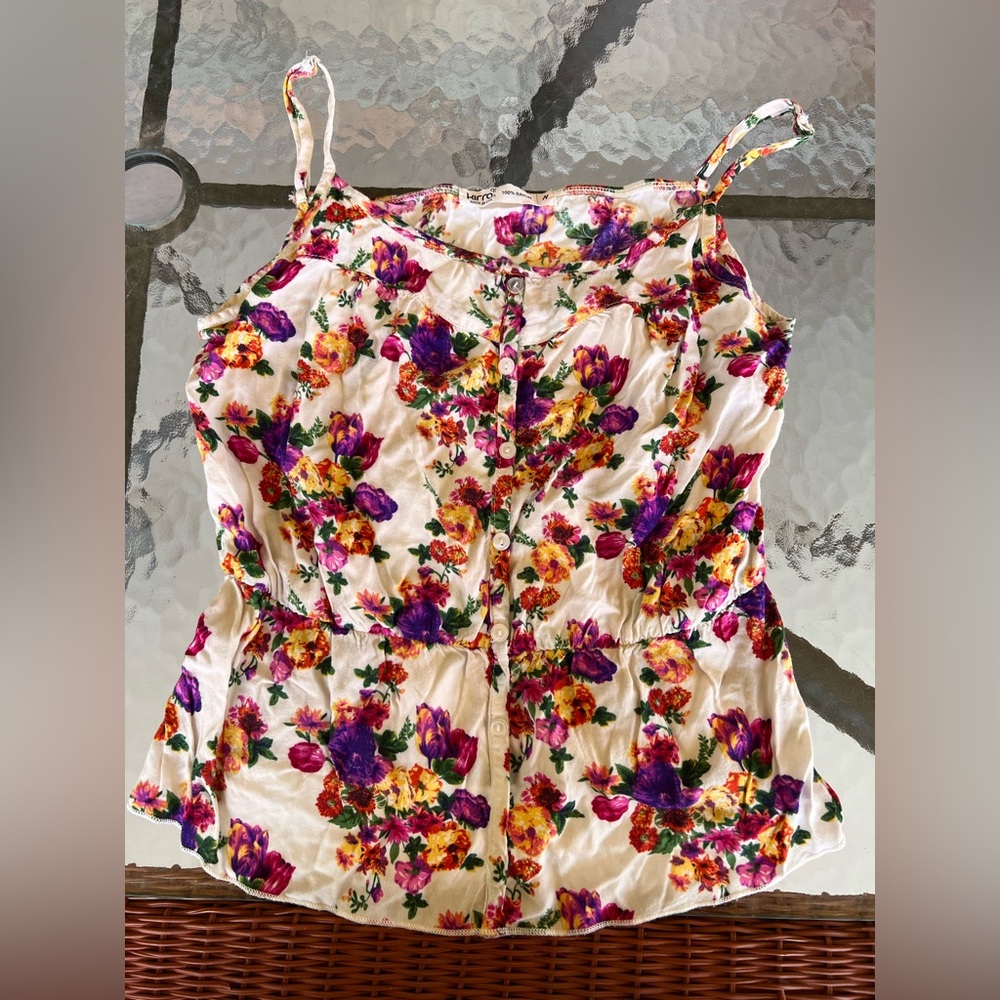Kirra Floral Ruched Ruffled Camisole Faux Button Down Size Medium